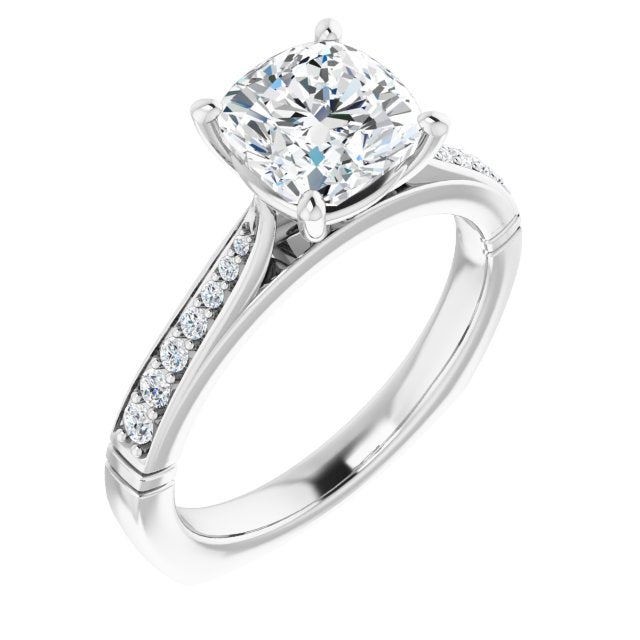 Cubic Zirconia Engagement Ring- The Ella Gabriela (Customizable Cushion Cut Design with Tapered Euro Shank and Graduated Band Accents)