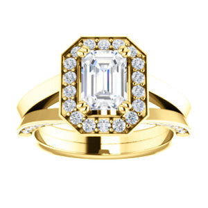 Cubic Zirconia Engagement Ring- The Jocelyn (Customizable Halo-Enhanced Radiant Cut featuring 3-side Accented Split-Band)