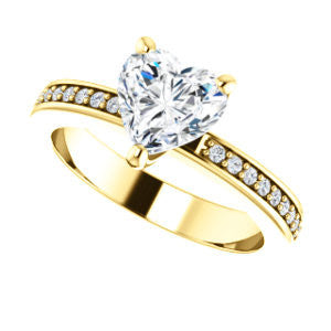 Cubic Zirconia Engagement Ring- The Tesha (Customizable Heart Cut Design with Pavé Band & Euro Shank)
