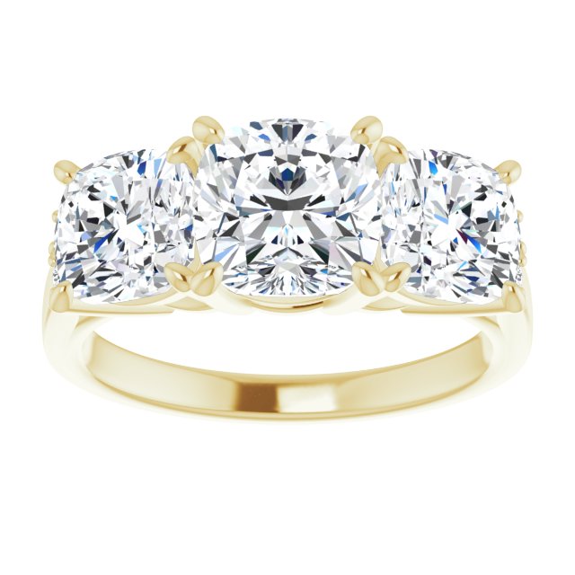Cubic Zirconia Engagement Ring- The Skylah (Customizable Triple Cushion Cut Design with Quad Vertical-Oriented Round Accents)