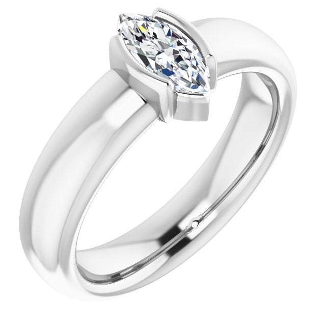 10K White Gold Customizable Bezel-set Marquise Cut Solitaire with Thick Band