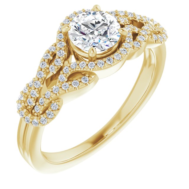 10K Yellow Gold Customizable Round Cut Design with Intricate Over-Under-Around Pavé Accented Band