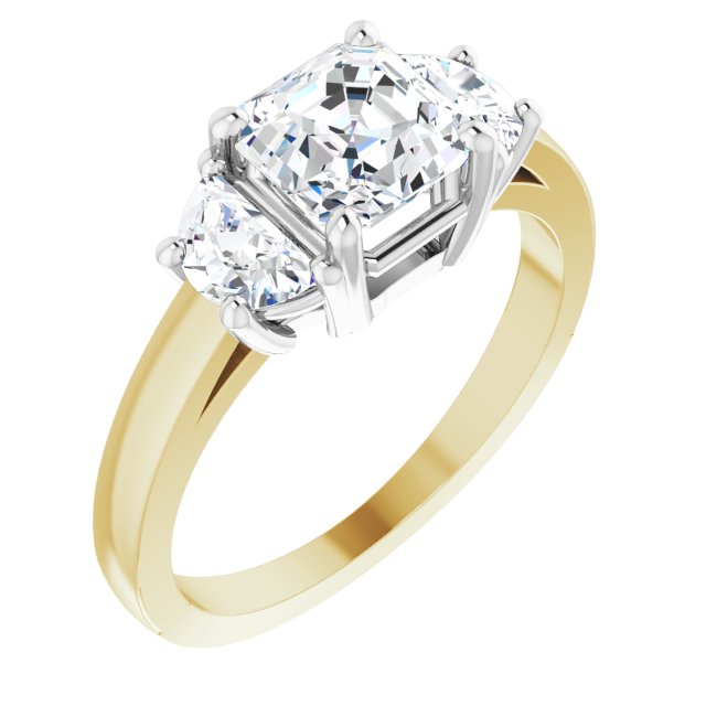 14K Yellow & White Gold Customizable 3-stone Design with Asscher Cut Center and Half-moon Side Stones
