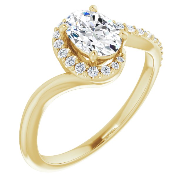 10K Yellow Gold Customizable Oval Cut Design with Swooping Pavé Bypass Band