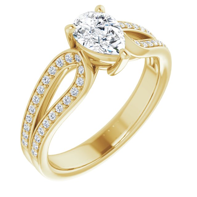10K Yellow Gold Customizable Pear Cut Design featuring Shared Prong Split-band