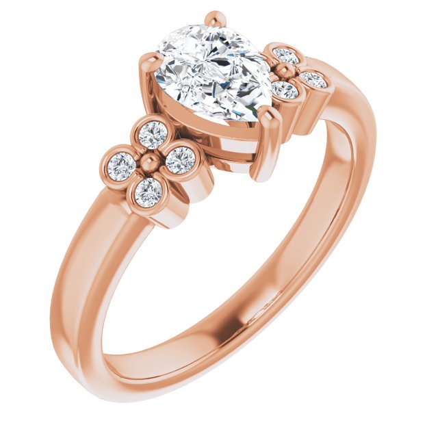 10K Rose Gold Customizable 9-stone Design with Pear Cut Center and Complementary Quad Bezel-Accent Sets
