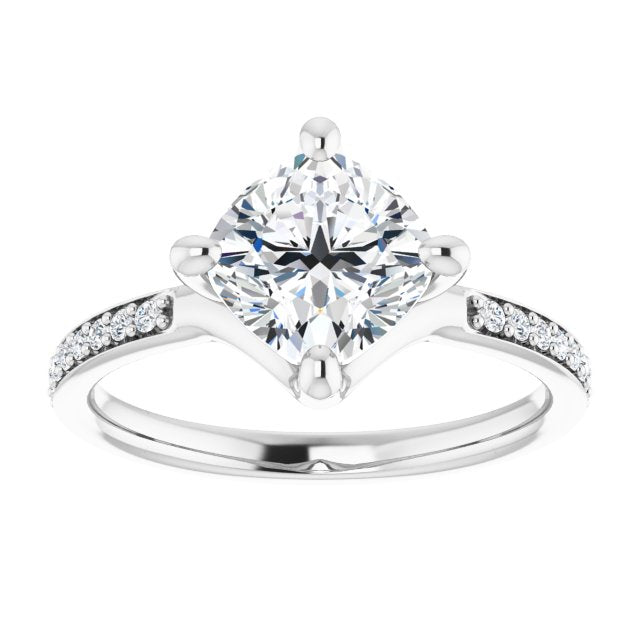Cubic Zirconia Engagement Ring- The Ashanti (Customizable Cushion Cut Design featuring Thin Band and Shared-Prong Round Accents)