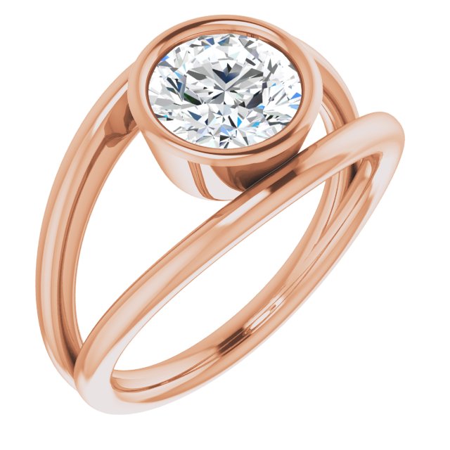 10K Rose Gold Customizable Bezel-set Round Cut Style with Wide Tapered Split Band