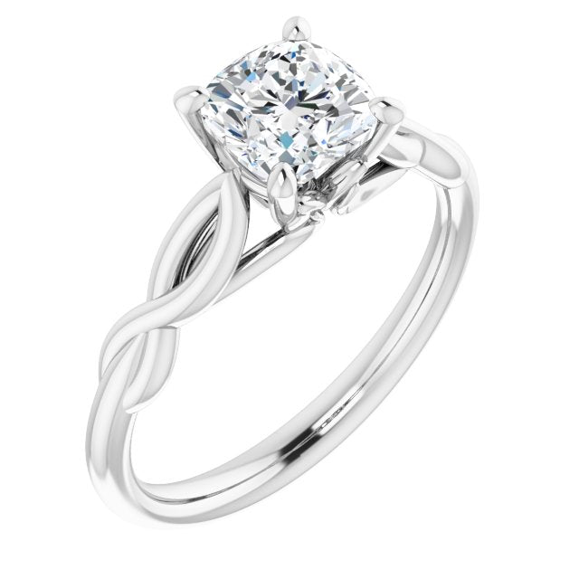 10K White Gold Customizable Cushion Cut Solitaire with Braided Infinity-inspired Band and Fancy Basket)