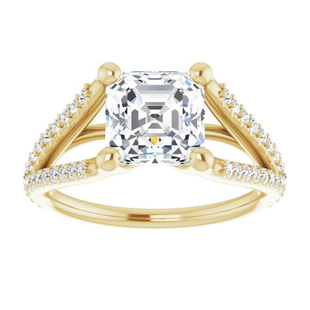 Cubic Zirconia Engagement Ring- The Addison (Customizable Cathedral-raised Asscher Cut Center with Exquisite Accented Split-band)
