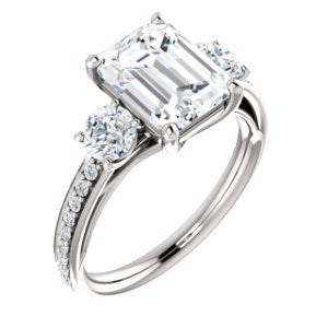 Cubic Zirconia Engagement Ring- The Kristin (Customizable Emerald Cut 3-stone Design Enhanced with Pavé Band)