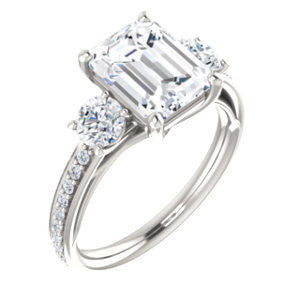 Cubic Zirconia Engagement Ring- The Kristin (Customizable Emerald Cut 3-stone Design Enhanced with Pavé Band)