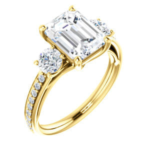 Cubic Zirconia Engagement Ring- The Kristin (Customizable Emerald Cut 3-stone Design Enhanced with Pavé Band)