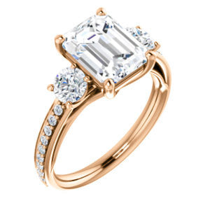 Cubic Zirconia Engagement Ring- The Kristin (Customizable Emerald Cut 3-stone Design Enhanced with Pavé Band)