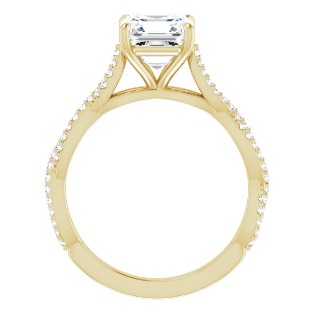 Cubic Zirconia Engagement Ring- The Alelli (Customizable Asscher Cut Style with Thin and Twisted Micropavé Band)