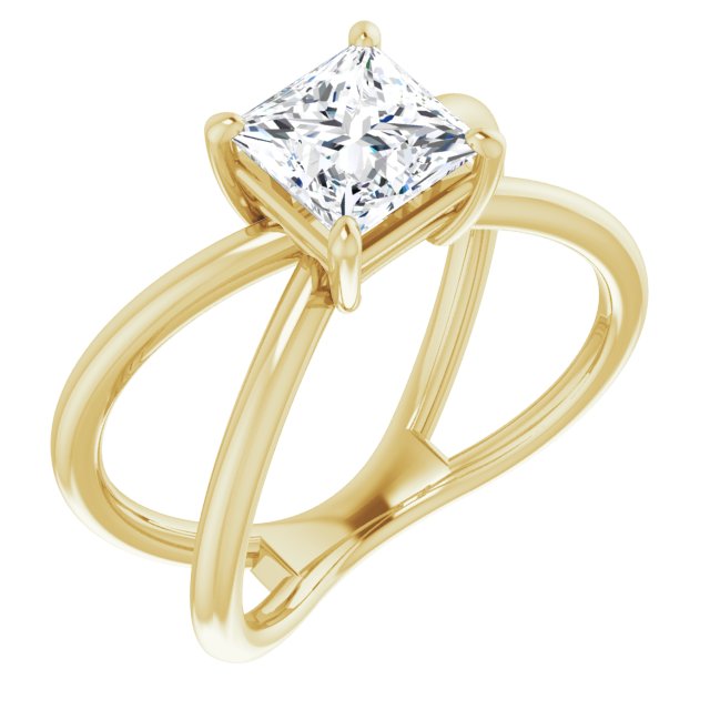 10K Yellow Gold Customizable Princess/Square Cut Solitaire with Semi-Atomic Symbol Band