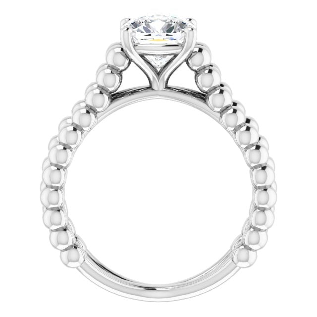 Cubic Zirconia Engagement Ring- The Isabella Noa (Customizable Cushion Cut Solitaire with Wide Beaded Split-Band)