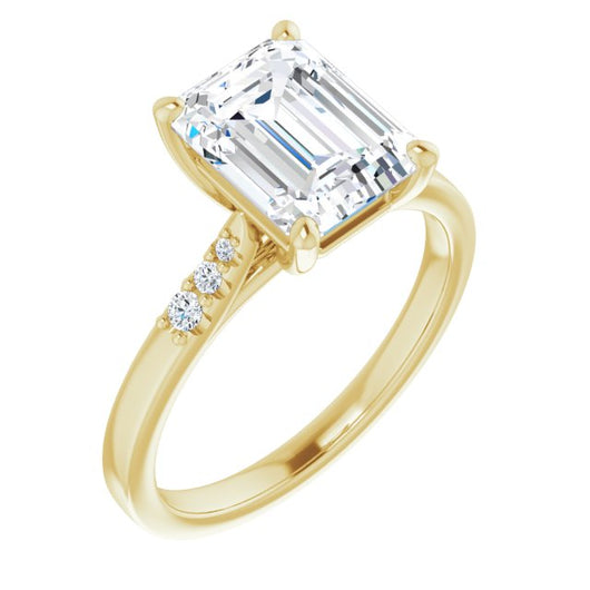10K Yellow Gold Customizable 7-stone Emerald/Radiant Cut Cathedral Style with Triple Graduated Round Cut Side Stones