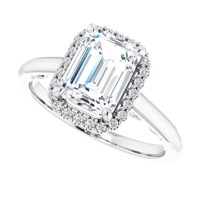 Cubic Zirconia Engagement Ring- The Honesty (Customizable Cathedral-Halo Emerald Cut Style featuring Sculptural Trellis)