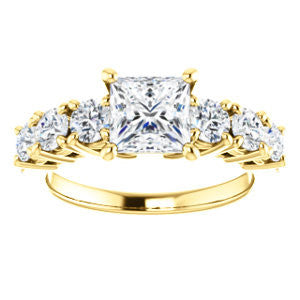 Cubic Zirconia Engagement Ring- The Lorelei (Customizable Enhanced 7-stone Princess Cut Style with Pavé Band)