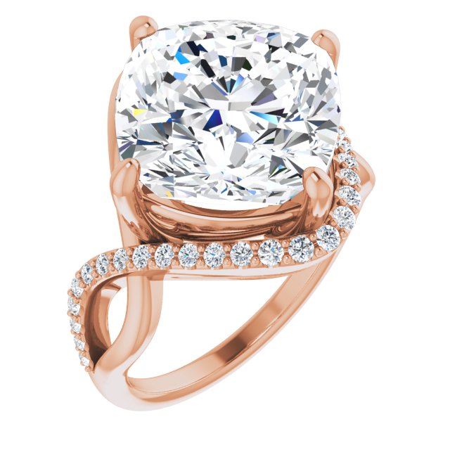 10K Rose Gold Customizable Cushion Cut Design with Semi-Accented Twisting Infinity Bypass Split Band and Half-Halo