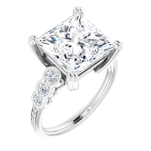 10K White Gold Customizable Princess/Square Cut 7-stone Style Enhanced with Bezel Accents and Shared Prong Band