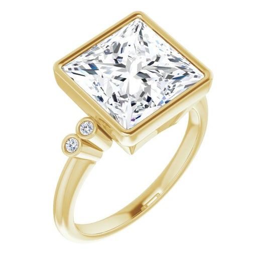 10K Yellow Gold Customizable 5-stone Bezel-set Princess/Square Cut Design with Quad Round-Bezel Side Stones