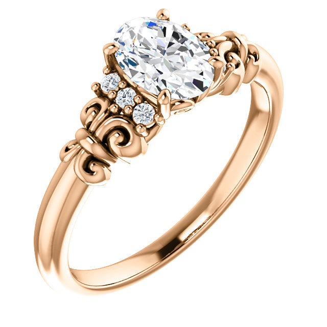 10K Rose Gold Customizable 7-stone Oval Cut Design with Vertical Round-Channel Accents