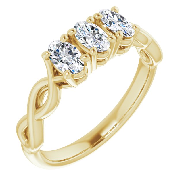 10K Yellow Gold Customizable Triple Oval Cut Design with Twisting Infinity Split Band