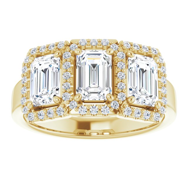 Cubic Zirconia Engagement Ring- The Delores (Customizable Emerald Cut Triple Halo 3-stone Design)