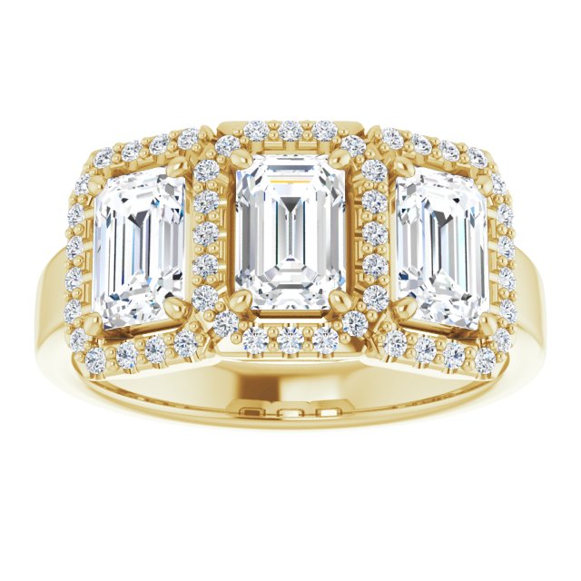 Cubic Zirconia Engagement Ring- The Delores (Customizable Radiant Cut Triple Halo 3-stone Design)