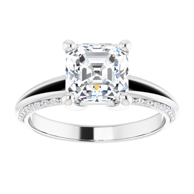 Cubic Zirconia Engagement Ring- The Apryl (Customizable Asscher Cut Center with 4-sided-Accents Knife-Edged Split-Band)