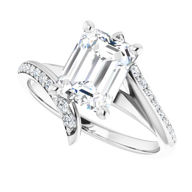 Cubic Zirconia Engagement Ring- The Cassy Anya (Customizable Emerald Cut Style with Artisan Bypass and Shared Prong Band)