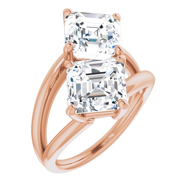 10K Rose Gold Customizable Two Stone Double Asscher Cut Design with Split Bypass Band