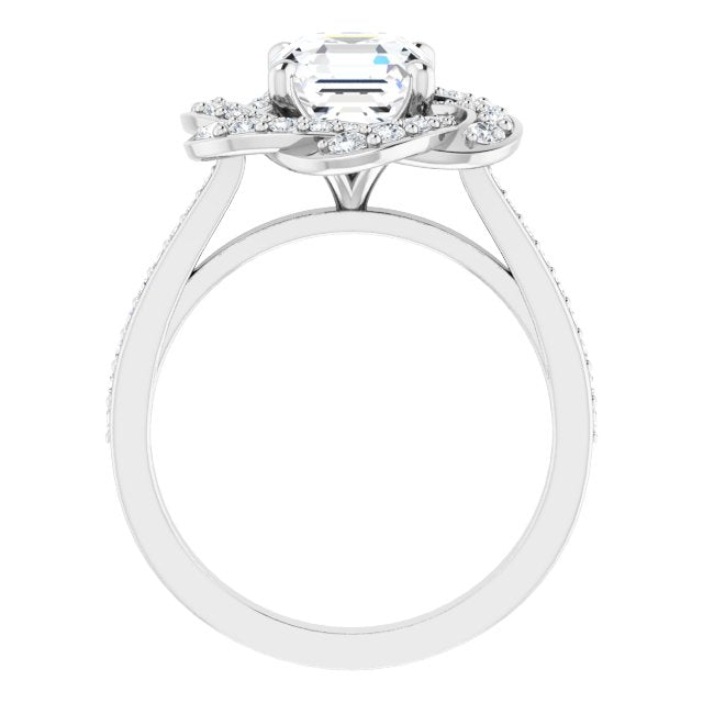 Cubic Zirconia Engagement Ring- The Lana (Customizable Cathedral-raised Asscher Cut Design with Floral/Knot Halo and Thin Accented Band)