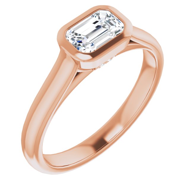 10K Rose Gold Customizable Cathedral-Bezel Emerald/Radiant Cut 7-stone "Semi-Solitaire" Design