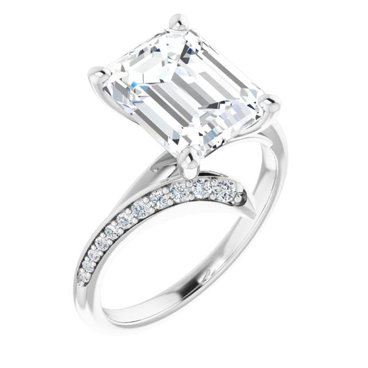 10K White Gold Customizable Emerald/Radiant Cut Style with Artisan Bypass and Shared Prong Band