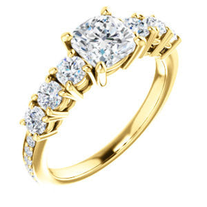 Cubic Zirconia Engagement Ring- The Lorelei (Customizable Enhanced 7-stone Cushion Cut Style with Pavé Band)