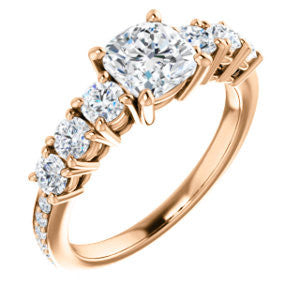 Cubic Zirconia Engagement Ring- The Lorelei (Customizable Enhanced 7-stone Cushion Cut Style with Pavé Band)