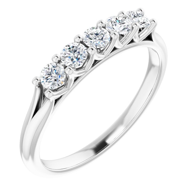 Cubic Zirconia Anniversary Ring Band, Style 123-390 (Five Stone Round Cut Shared Prong Scallop)