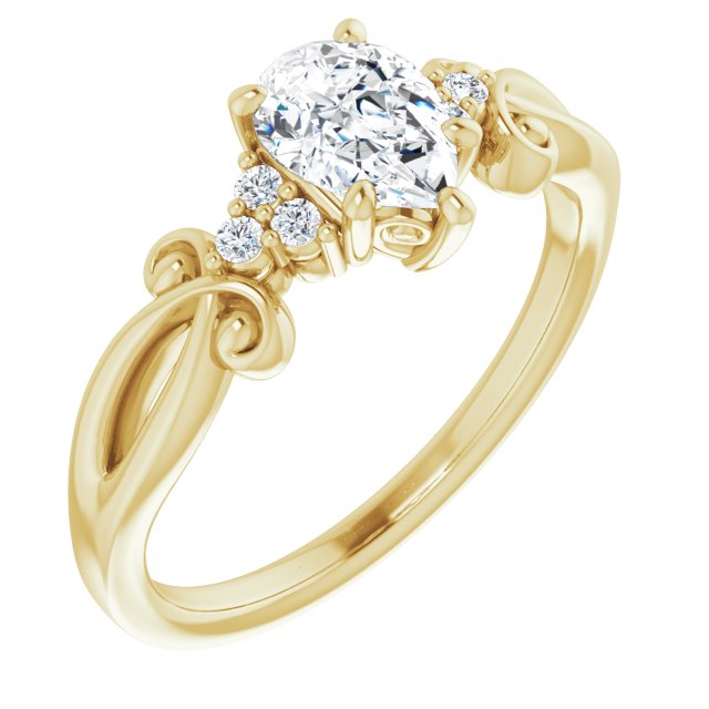 10K Yellow Gold Customizable 7-stone Pear Cut Design with Tri-Cluster Accents and Teardrop Fleur-de-lis Motif