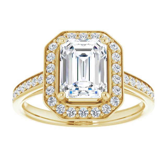 Cubic Zirconia Engagement Ring- The Natascha Eva (Customizable Cathedral-raised Radiant Cut Halo-and-Accented Band Design)