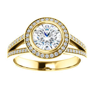 Cubic Zirconia Engagement Ring- The Josefina (Customizable Halo-Style Round Cut with Wide Split-Band Pavé)