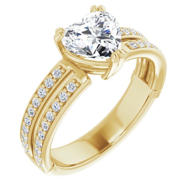 14K Yellow Gold Customizable Heart Cut Design featuring Split Band with Accents