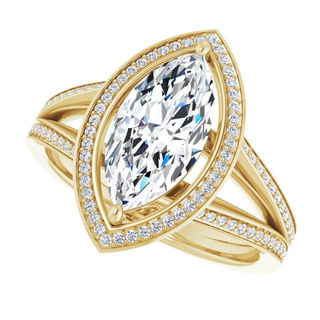 Cubic Zirconia Engagement Ring- The Carrie (Customizable Marquise Cut Design with Split-Band Shared Prong & Halo)