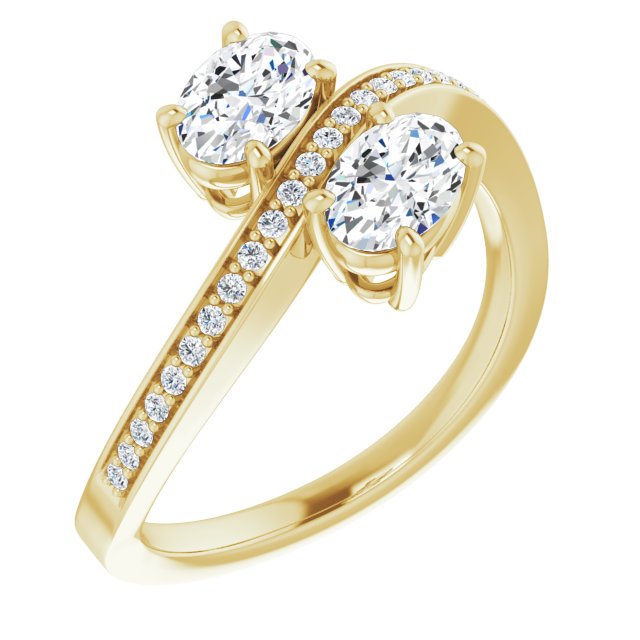 10K Yellow Gold Customizable 2-stone Oval Cut Bypass Design with Thin Twisting Shared Prong Band