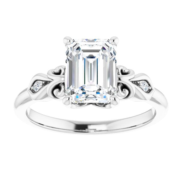 Cubic Zirconia Engagement Ring- The Natsumi (Customizable 3-stone Radiant Cut Design with Small Round Accents and Filigree)
