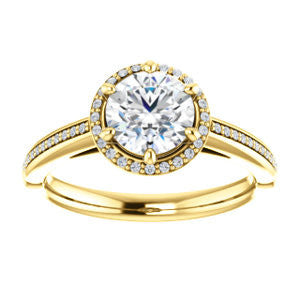 Cubic Zirconia Engagement Ring- The Letitia (Customizable Cathedral-set Round Cut Halo Style with Pavé Band)