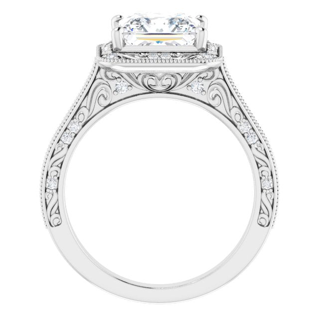 Cubic Zirconia Engagement Ring- The Eowyn (Customizable Vintage Artisan Princess/Square Cut Design with 3-Sided Filigree and Side Inlay Accent Enhancements)