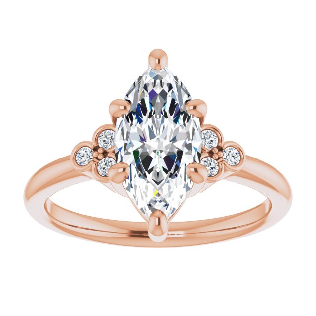 Cubic Zirconia Engagement Ring- The Irene (Customizable 7-stone Marquise Cut Center with Round-Bezel Side Stones)